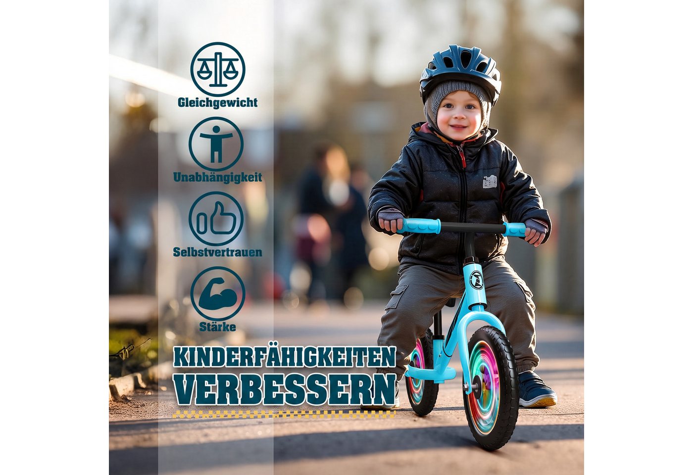 Wootoy Laufrad Kinderlaufrad Balance Bike Lauffahrrad mit LED-Leuchträdern, Verstellbarer Sitz rutschhemmende Griffe und geräuscharme Räder Bild 3