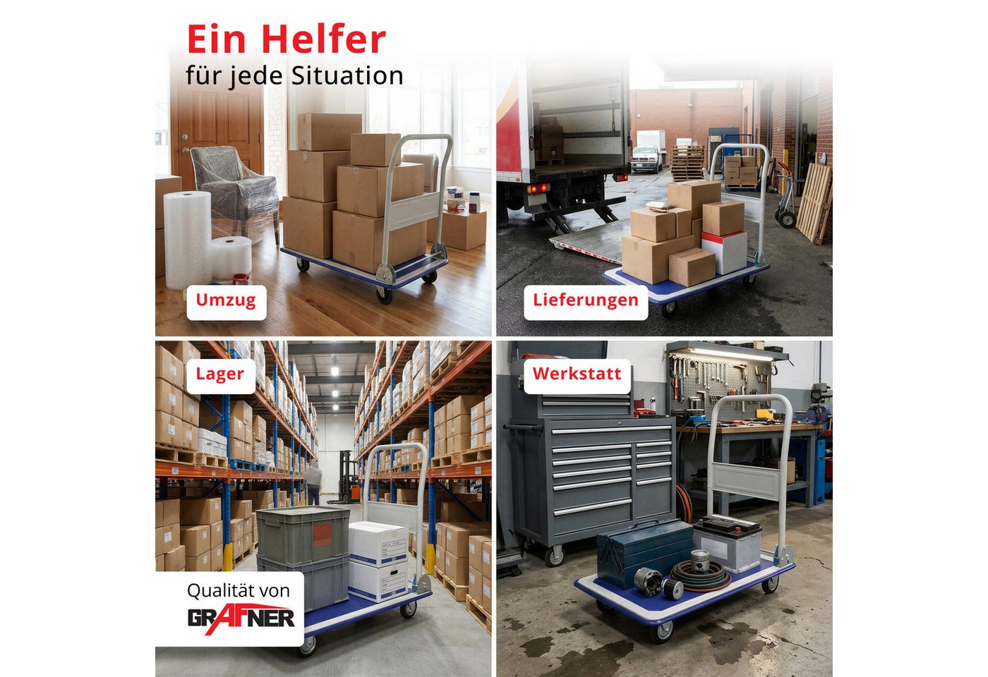 Grafner Transportwagen Grafner® Plattformwagen klappbar Tragkraft 150kg Transportkarre, klappbarer Handgriff, je 2 Block- und Drehrollen