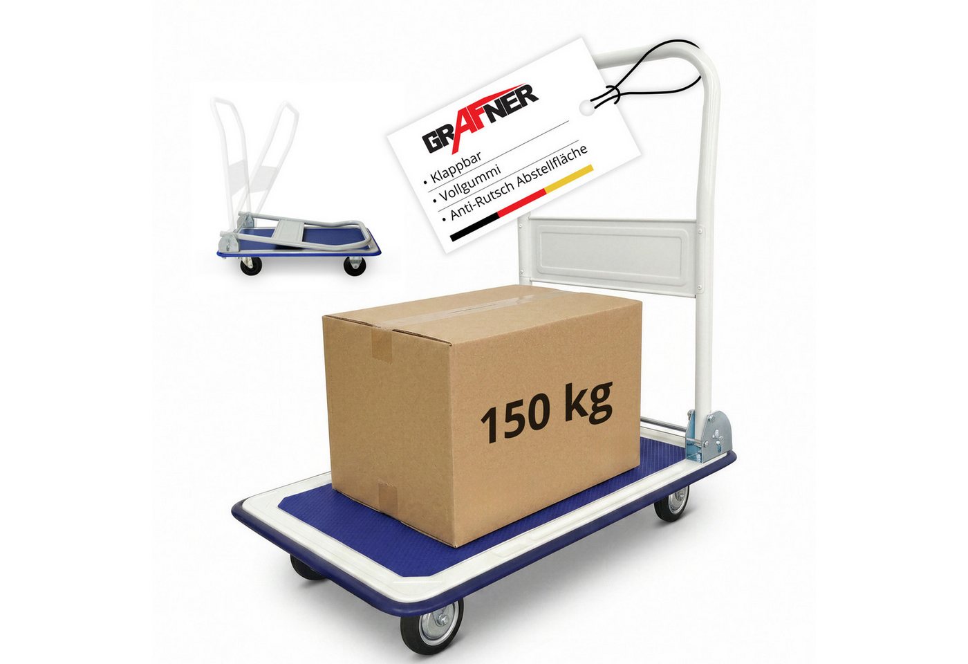 Grafner Transportwagen Grafner® Plattformwagen klappbar Tragkraft 150kg Transportkarre, klappbarer Handgriff, je 2 Block- und Drehrollen Bild 2