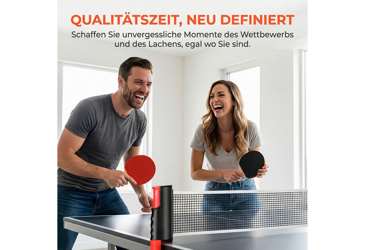 AKKEE Tischtennisschläger Set für 2 Spieler 10 Stück mit ausziehbarem mobilen Tischtennisnetz