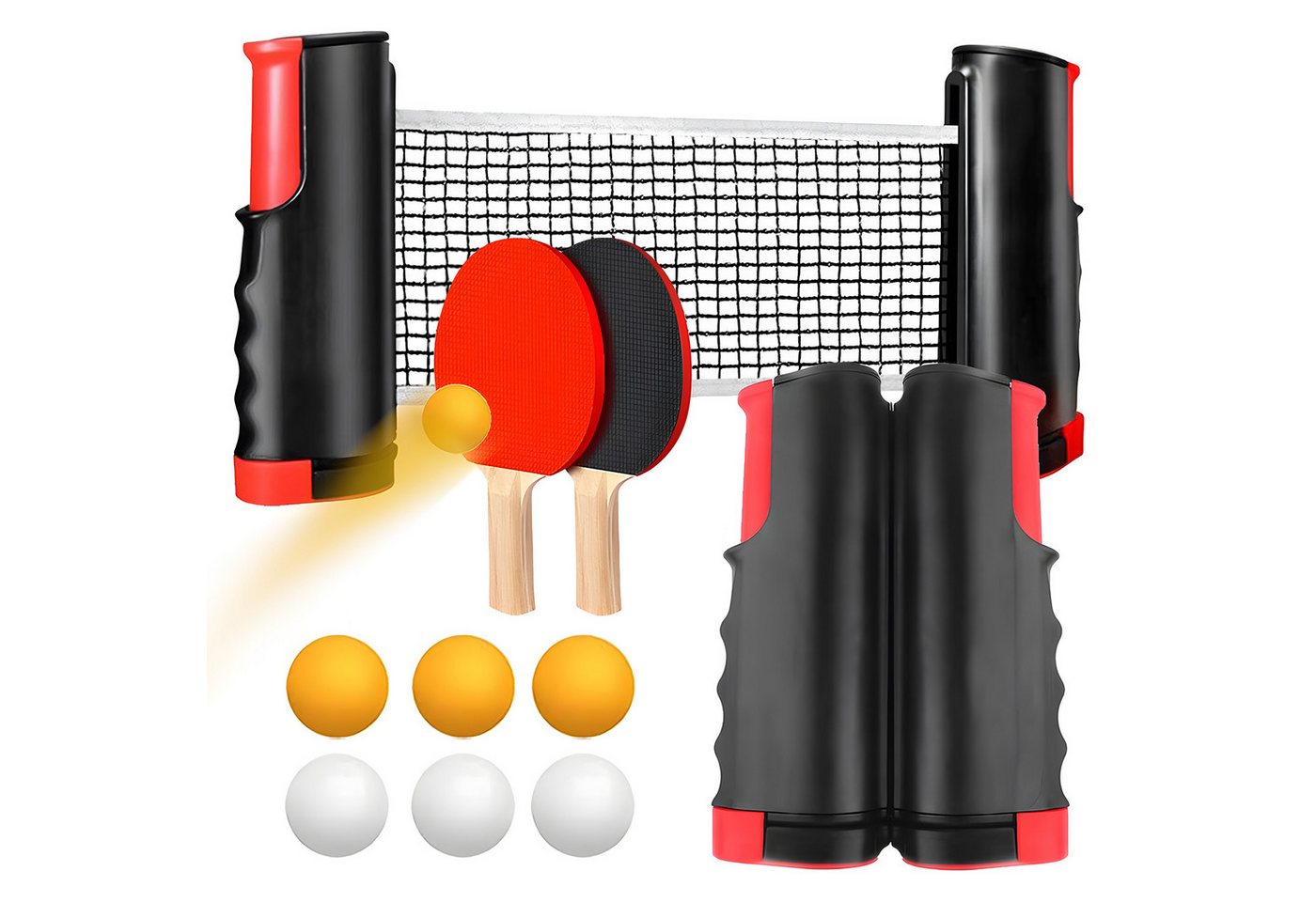 AKKEE Tischtennisschläger Set für 2 Spieler 10 Stück mit ausziehbarem mobilen Tischtennisnetz Bild 2