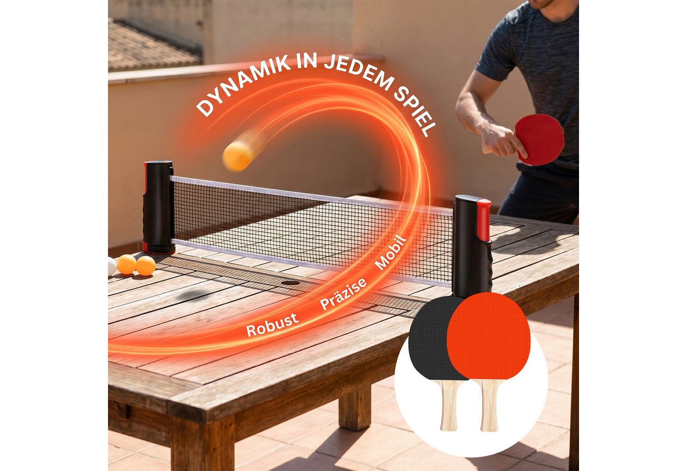 AKKEE Tischtennisschläger Set für 2 Spieler 10 Stück mit ausziehbarem mobilen Tischtennisnetz Bild 4