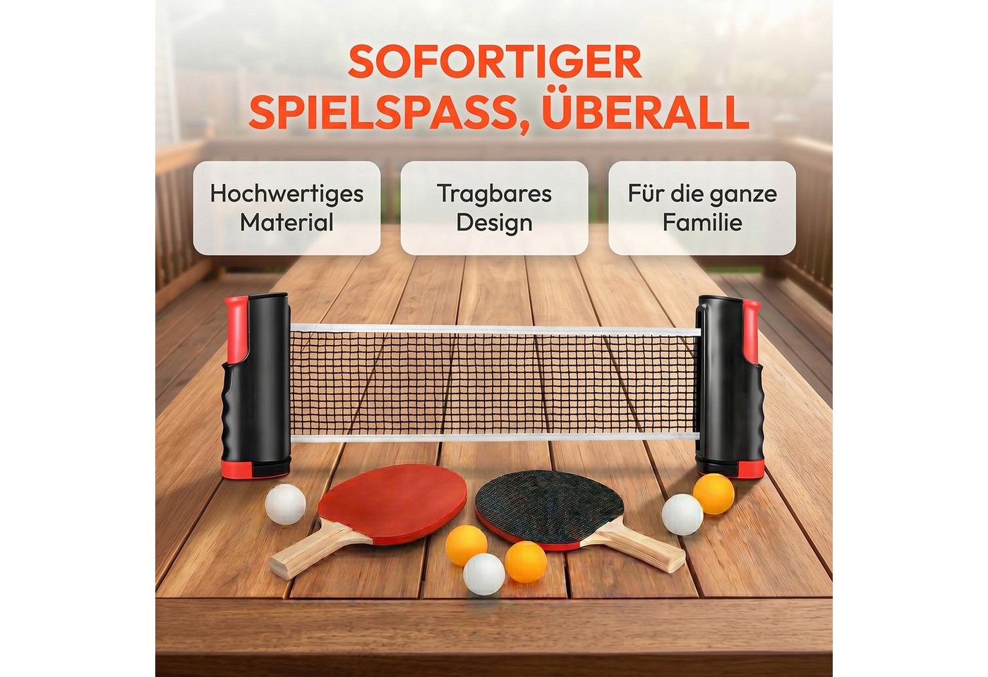 AKKEE Tischtennisschläger Set für 2 Spieler 10 Stück mit ausziehbarem mobilen Tischtennisnetz Bild 5