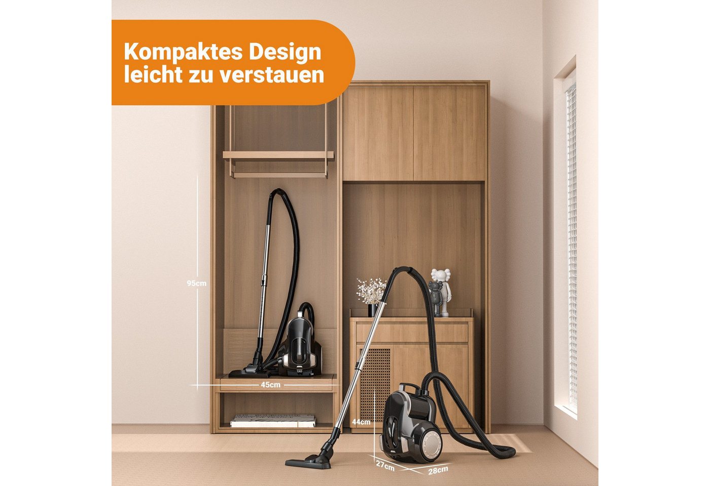 Toomoke Bodenstaubsauger Beutelloser Staubsauger starke Saugleistung,Kompakt Leicht Staubsauger, beutellos, für Hartböden Teppiche,leise,2,5L Staubbehälter, 5m Kabel