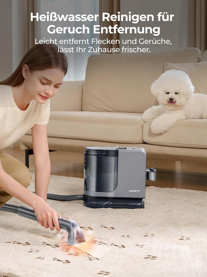 UWANT Teppichreinigungsgerät B400 Waschsauger Teppichreiniger, Nasssauger Polsterreiniger mit Dampf, 600 W, mit Beutel, 1750W–100°C Steam Cleaner, inkl.Reinigungsmittel, Sofa, Vorleger, Auto Bild 2