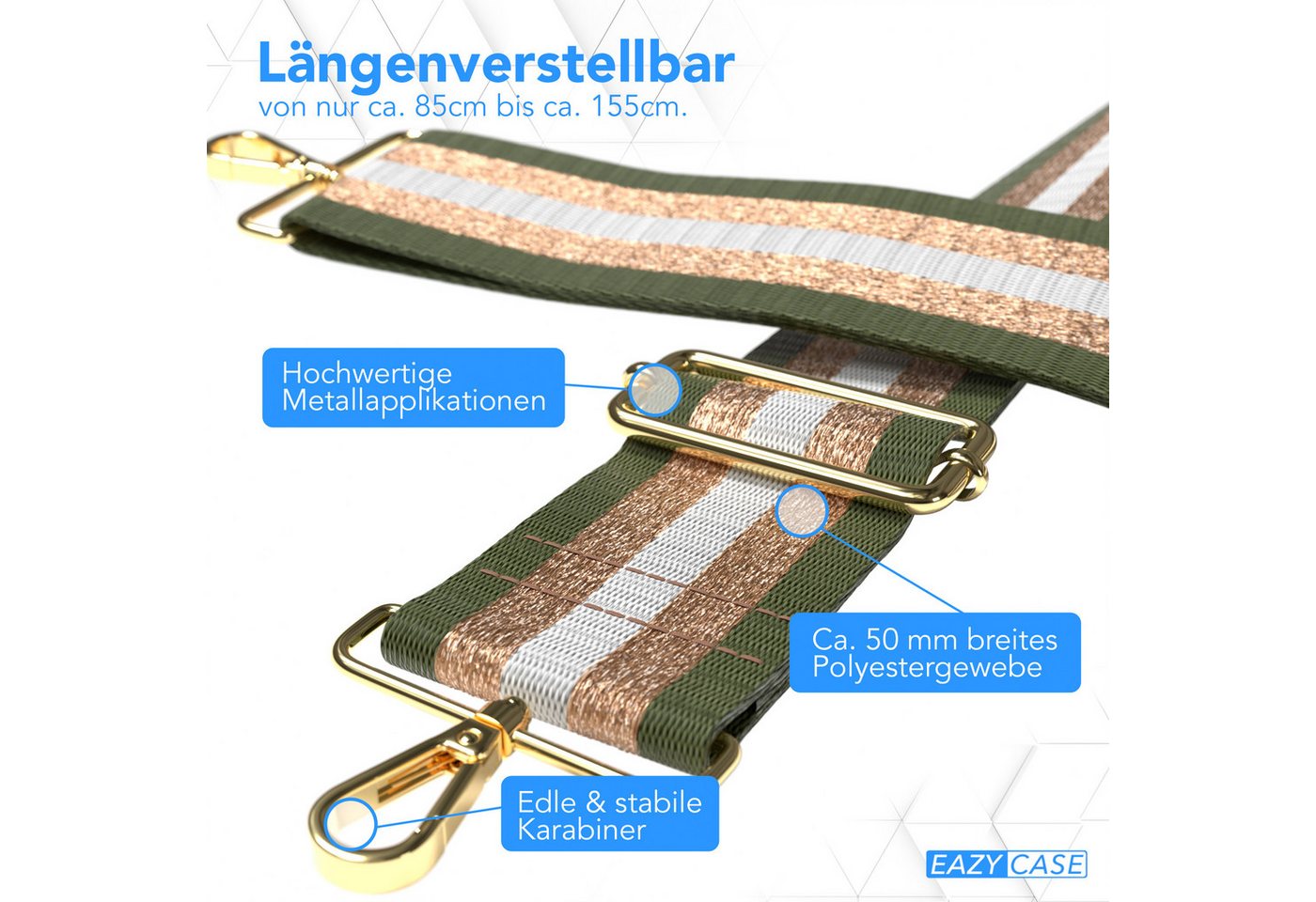 EAZY CASE Schulterriemen Schultergurte für Taschen gemustert Schulterriemen Taschenband Schultergurt zum Wechseln Tasche Gold Grün