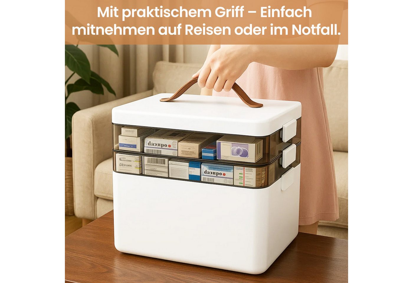 Youyijia Kofferorganizer 3 Ebenen Medikamentenbox Organizer mit Tragegriff Bild 4