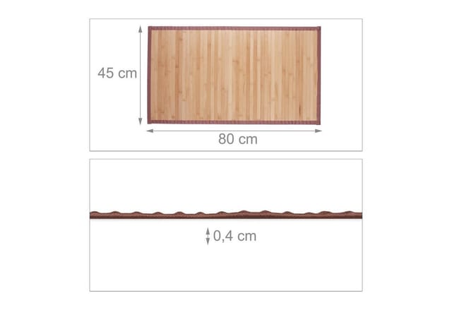 Relaxdays - Bambusmatte, 80x45 cm, feuchtigkeitsresistent, rutschfest, Bambus Fußmatte Bad, Flur, Küche, Badteppich, natur