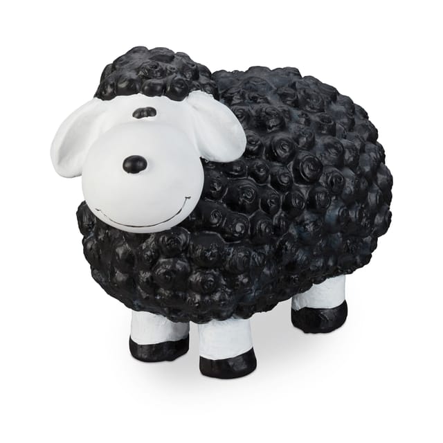 Xxl Gartenfigur Schaf, Tierfigur, wetterfest, handbemalte Gartendeko, innen & außen, Keramik, 44 cm, schwarz - Relaxdays
