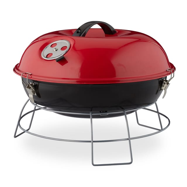 Relaxdays - Kugelgrill, tragbar, mit Deckel, leckeres bbq, Picknickgrill mit großer Grillfläche, Holzkohle, Ø36cm, rot