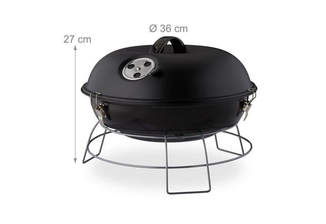 Relaxdays Kugelgrill, tragbar, mit Deckel, leckeres BBQ, Picknickgrill mit großer Grillfläche, Holzkohle, Ø36cm, schwarz