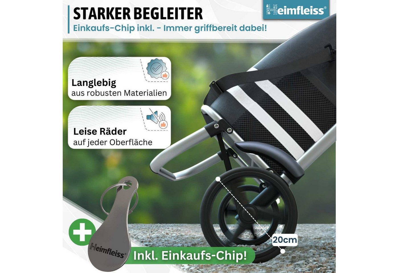 Heimfleiss® Einkaufstrolley Einkaufswagen klappbar Hackenporsche Kühlfach, 56 l, wasserdichte Tasche nur 2,5 kg Bild 3