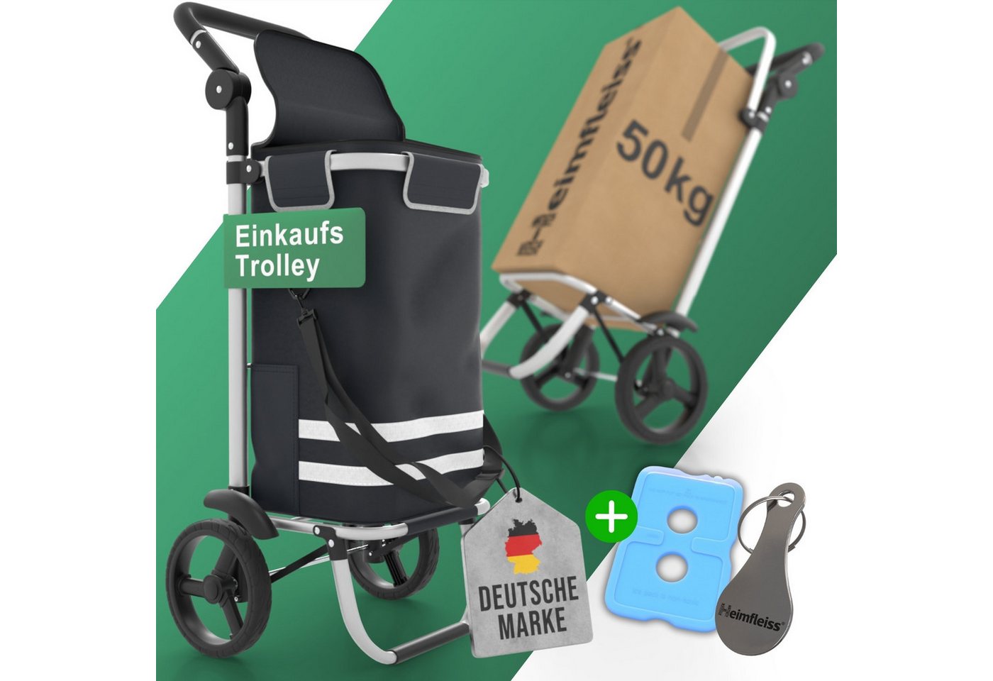 Heimfleiss® Einkaufstrolley Einkaufswagen klappbar Hackenporsche Kühlfach, 56 l, wasserdichte Tasche nur 2,5 kg Bild 5
