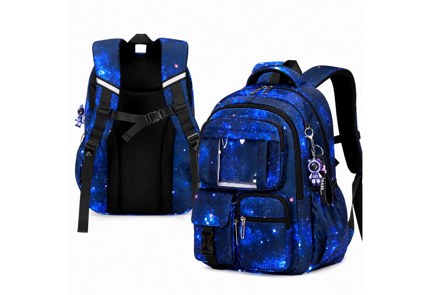 MOPUEA Schulrucksack Schulrucksack Rucksack mit viele Fächer, wasserabweisend (Schulrucksack-Set, Schulrucksack mit mehreren Fächern und Seitentaschen), 3D-Rückenpolster, Reflexstreifen, wasserabweisend, viele Fächer Bild 2