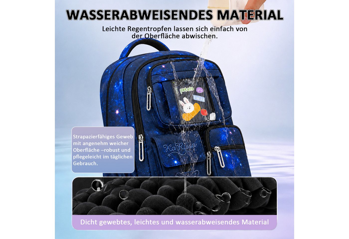 MOPUEA Schulrucksack Schulrucksack Rucksack mit viele Fächer, wasserabweisend (Schulrucksack-Set, Schulrucksack mit mehreren Fächern und Seitentaschen), 3D-Rückenpolster, Reflexstreifen, wasserabweisend, viele Fächer Bild 4