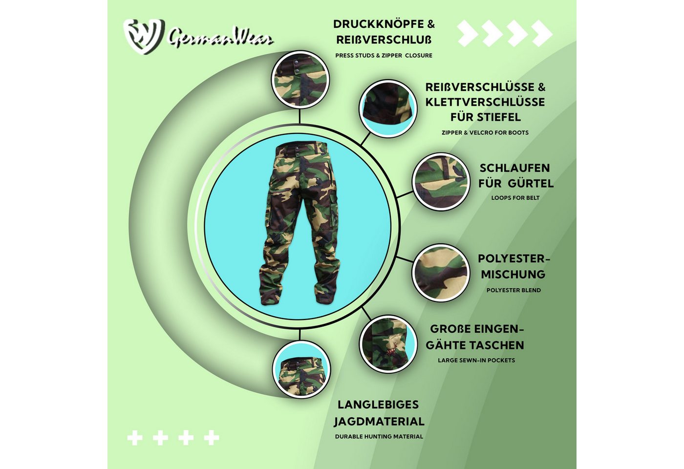 German Wear Outdoorhose GW611T Lange Jagd Jagdhose Jägerhose aus Textilien mit Stickerei Bild 2