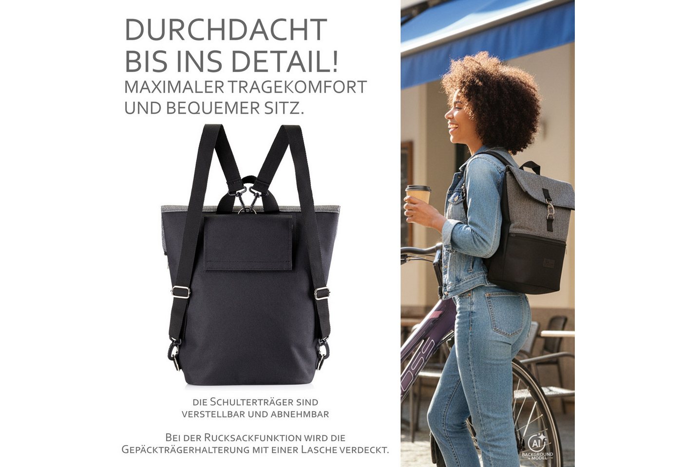BambiniWelt by Rafael K. Fahrradtasche Fahrradtasche Gepäckträgertasche 2in1 Rucksack 20L M1, Gepäckträgertasche/Fahrradrucksack