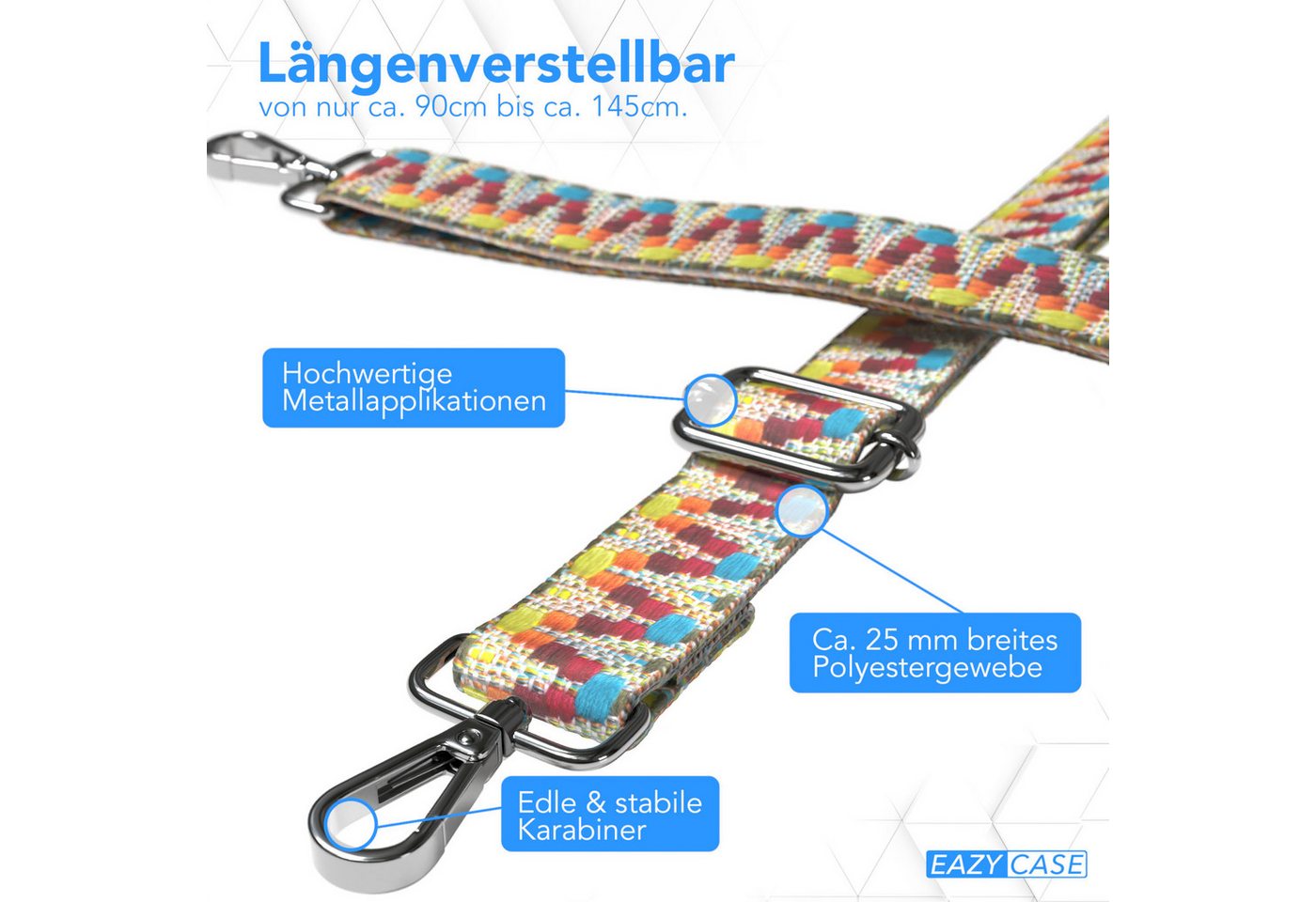 EAZY CASE Schulterriemen Ersatz Taschenriemen Boho Style Verstellbarer ZickZack Trageriemen als Ersatz für Gürteltaschen Bunt Bild 2