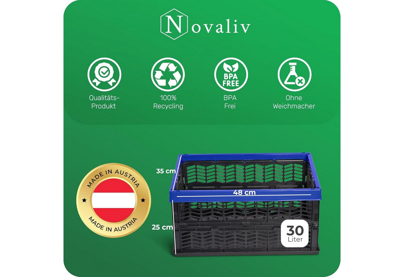 Novaliv Klappbox 19662-2xStuck, Klappboxen faltbar stabil 2x 30L Blau Schwarz baskets Einkaufskiste Kl Bild 3