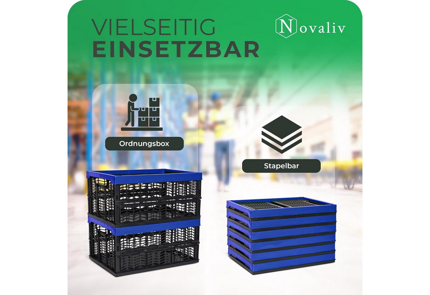 Novaliv Klappbox 19662-2xStuck, Klappboxen faltbar stabil 2x 30L Blau Schwarz baskets Einkaufskiste Kl Bild 4