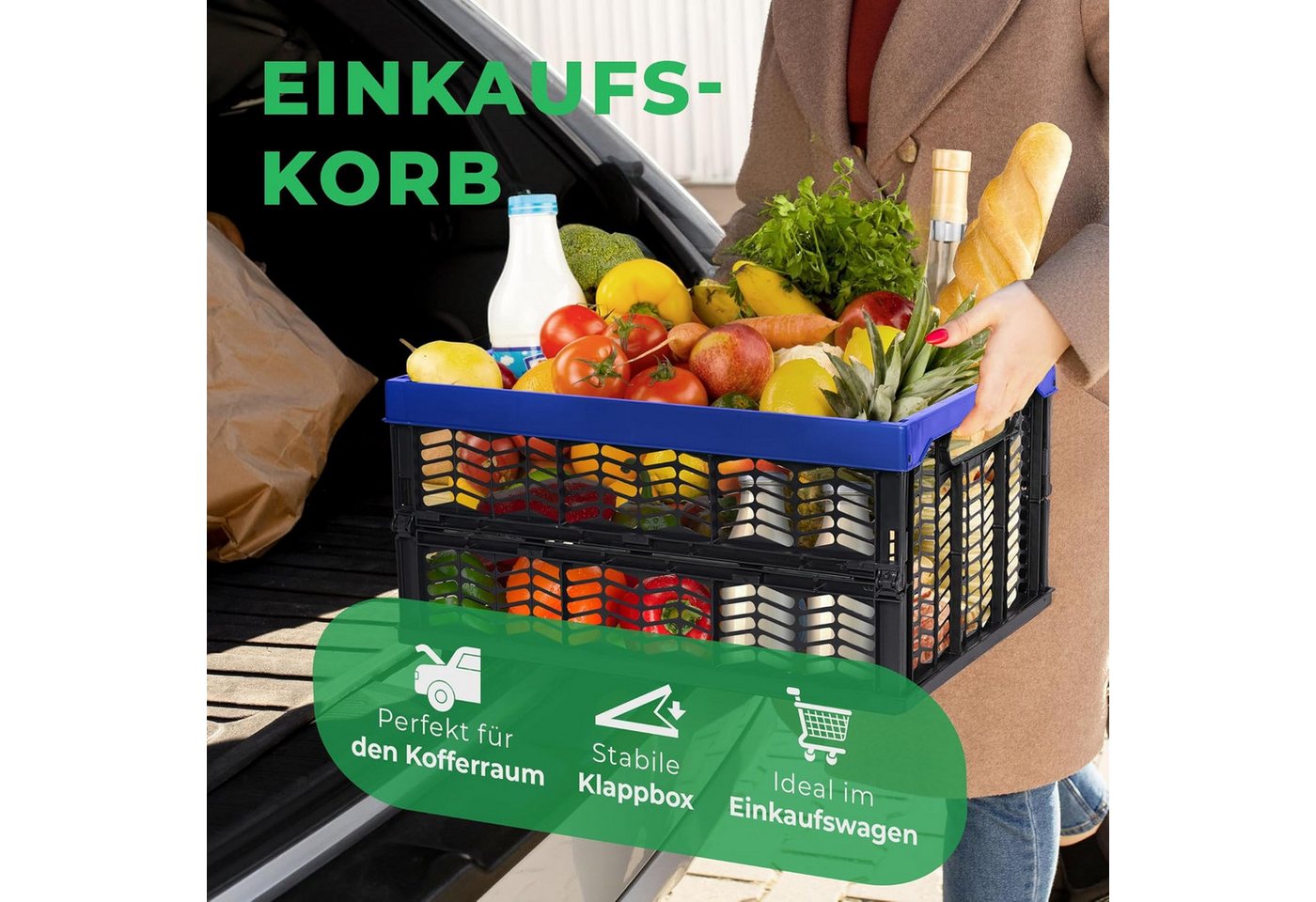 Novaliv Klappbox 19662-2xStuck, Klappboxen faltbar stabil 2x 30L Blau Schwarz baskets Einkaufskiste Kl Bild 5
