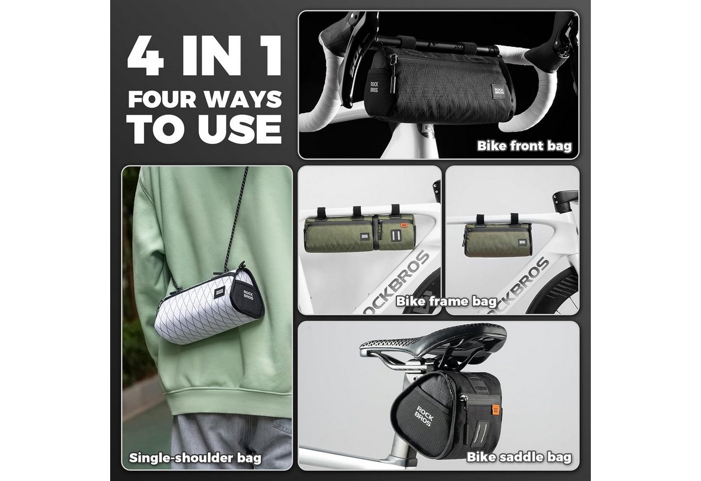 ROCKBROS Rahmentasche 4-in-1 wasserabweisende Fahrradtasche für MTB, Rennrad & Alltag