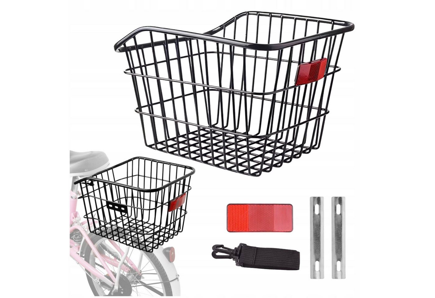 Festivalartikel Fahrradkorb Fahrradkorb Gepäckträger Hinten Metall mit Gurt Reflektor Set (1-tlg) Bild 5