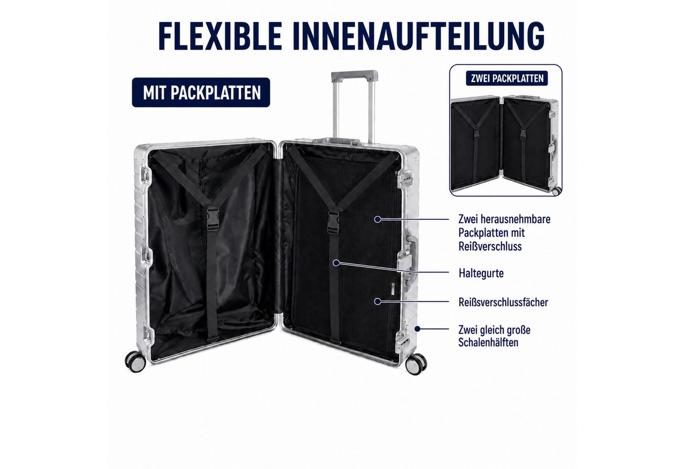 Travelhouse Handgepäckkoffer 100% Aluminium Serie OSLO - verschiedene Farben, 4 Rollen, mit stabilem Aluminium-Gehäuse und verstärkten Ecken Bild 3