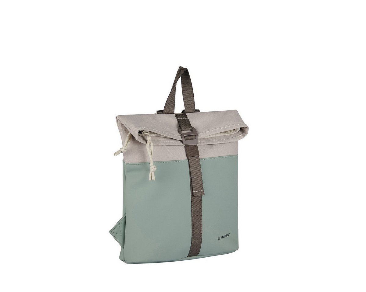 NEW REBELS Cityrucksack kleiner Roll Up RollTop Kurier Rucksack Backham Los Angeles, wasserabweisendes Planenmaterial, grün beige Bild 2