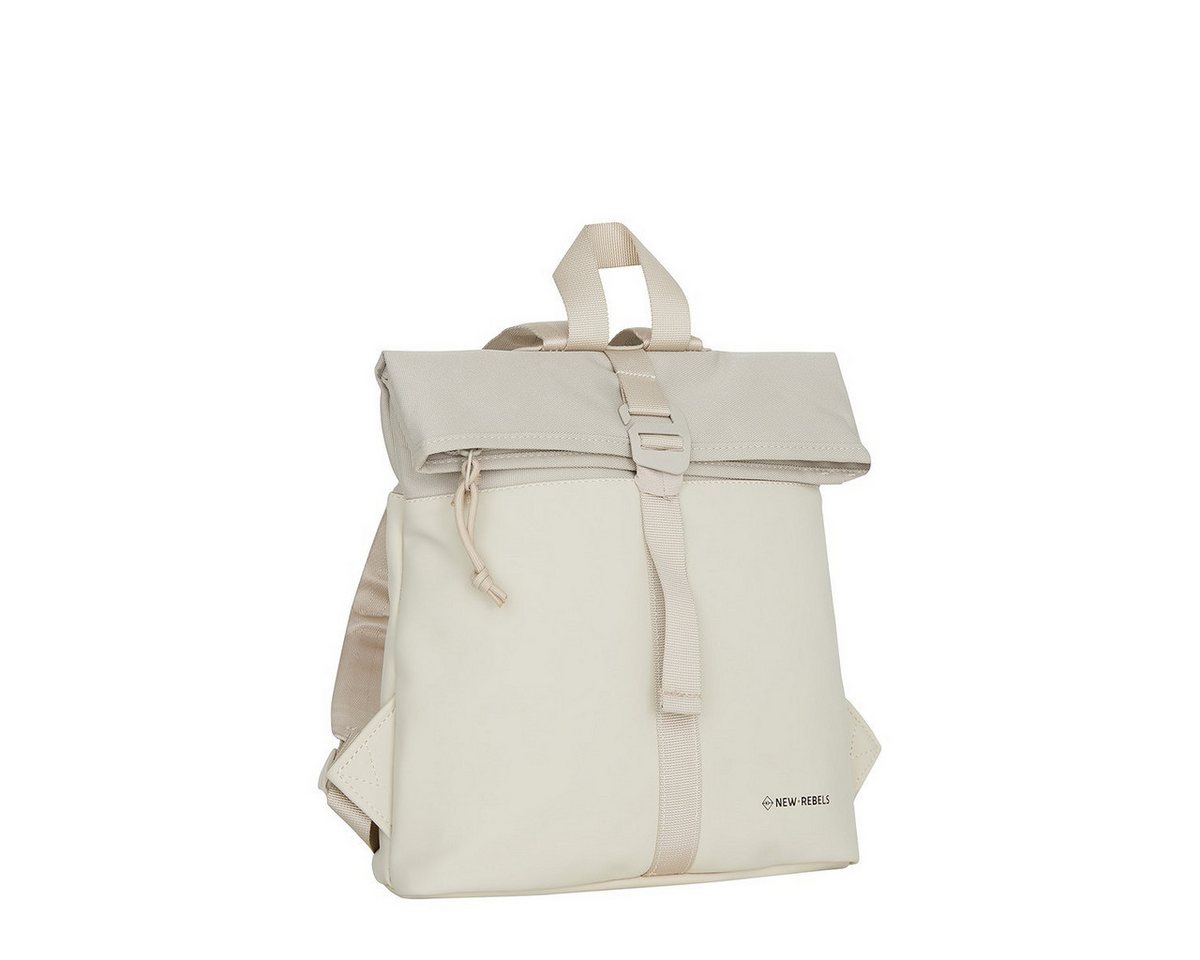 NEW REBELS Cityrucksack kleiner Roll Up RollTop Kurier Rucksack Bruce Los Angeles, wasserabweisendes Planenmaterial & Nylon, beige Bild 5