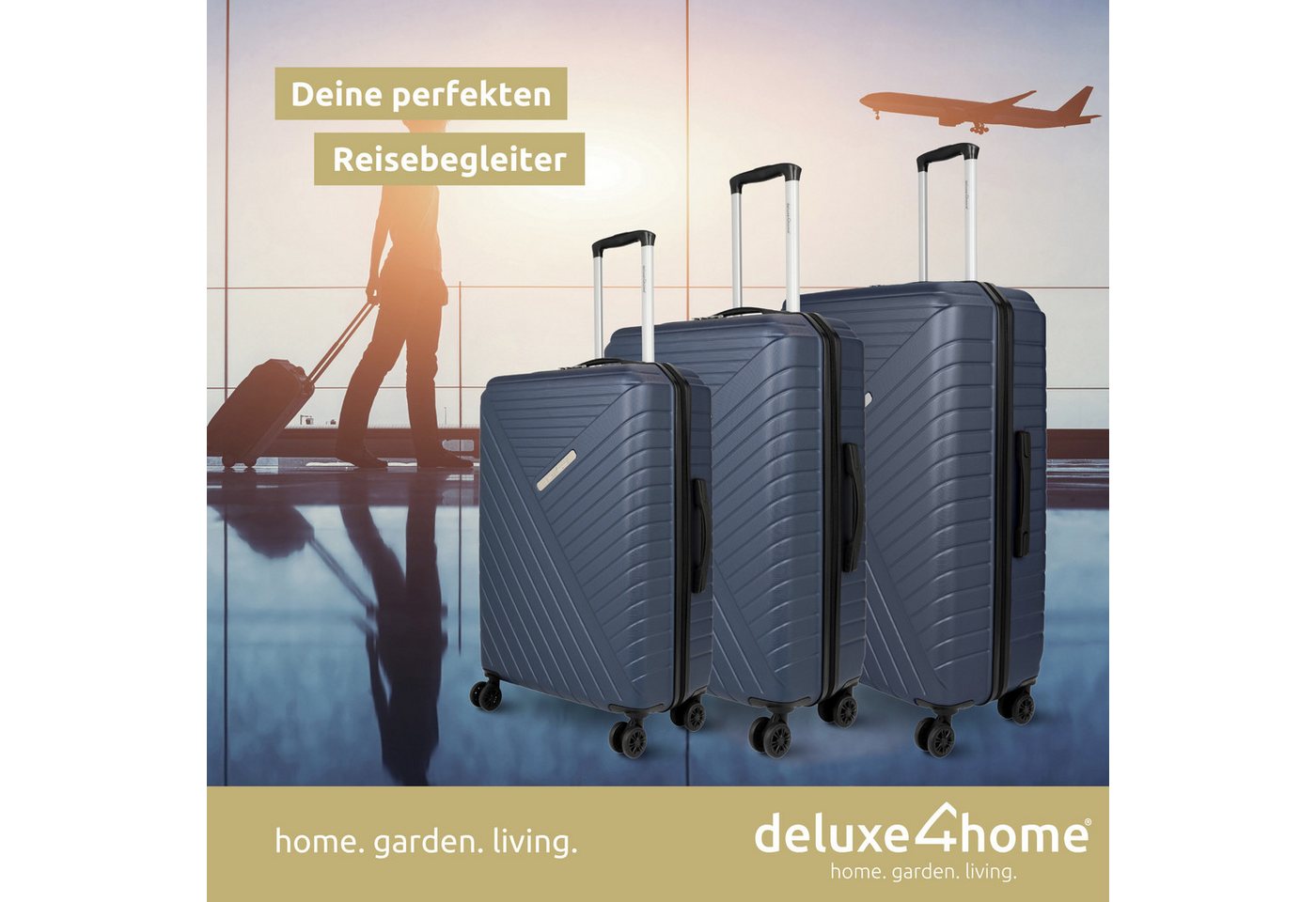 deluxe4home Kofferset Reisekoffer ABS-Hartschalenkoffer I Reisetasche Gepäck, 4 Rollen, (Set, 3 tlg., Hartschalen Trolley Set), Rollbar, Mit Zahlenschloss