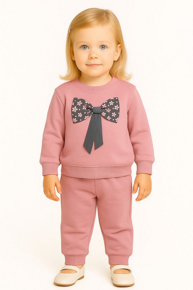 Lorey Medtec Freizeitanzug Warmes Mädchen Outfit, 2er Set, Pullover, Hose, 100 % Baumwolle, Rosa (Pullover + Hose)