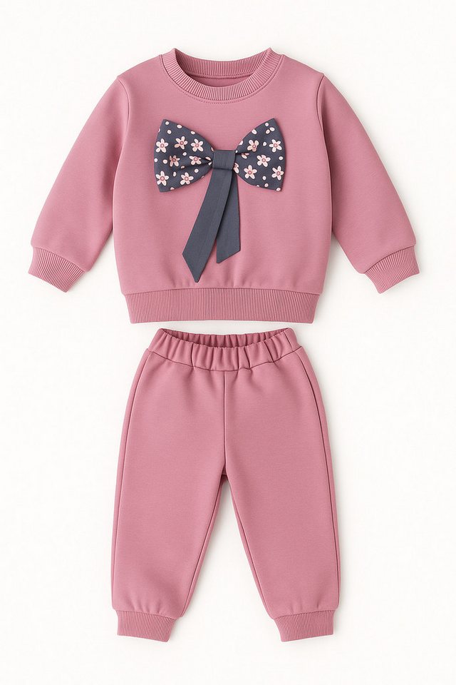 Lorey Medtec Freizeitanzug Warmes Mädchen Outfit, 2er Set, Pullover, Hose, 100 % Baumwolle, Rosa (Pullover + Hose) Bild 2