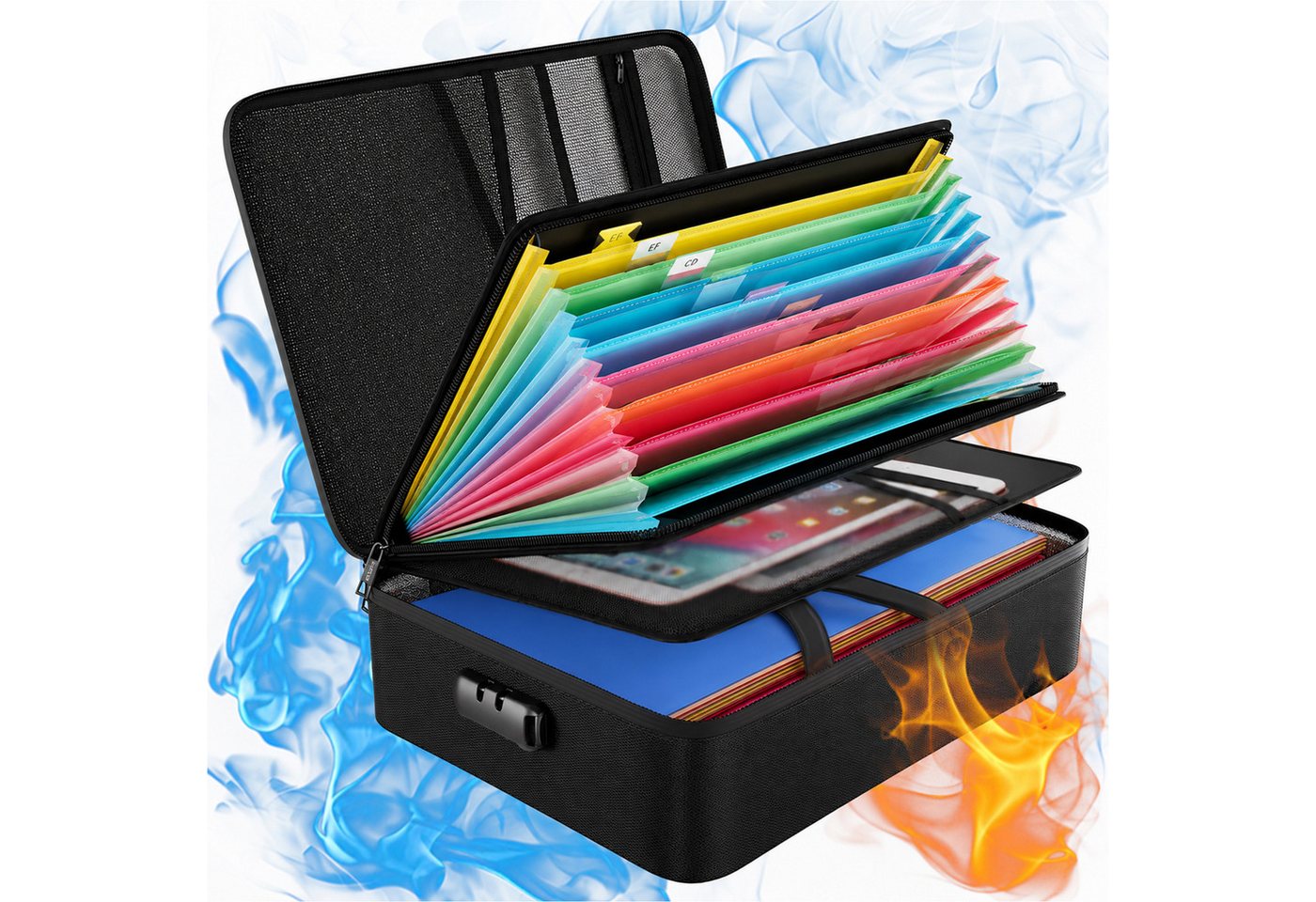 Keyura Dokumententasche Feuerfeste Dokumentenbox, Dokumententasche handtasche (mit 7 Fächer & 16 Kartenfächer Tragbare Aktentasche Zuhause und Büro, Wasserfeste Dokumenten-Organizer, 5200°F A4, Etiketten), für Büro,im Auto, im Safe oder,sondern auch auf Reisen mitnehmen Bild 4