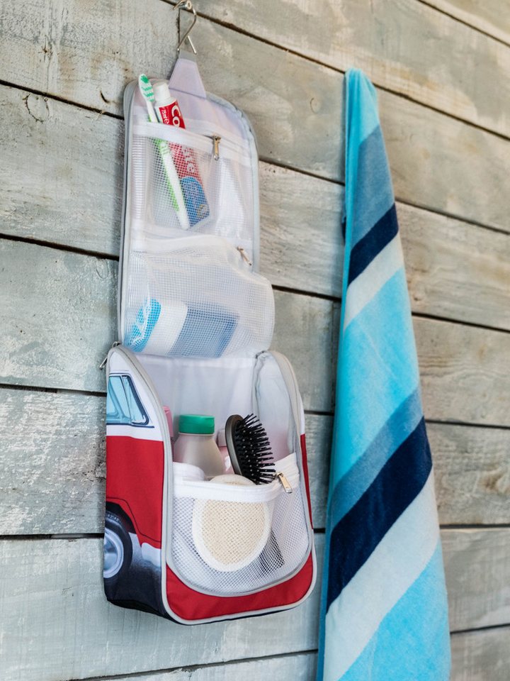 VW Collection by BRISA Kulturbeutel Volkswagen Kulturtasche, Kosmetiktasche zum Aufhängen (1 Stück, mit 3 elastischen Netztaschen und 1 Netztasche mit Reißverschluss), nicht nur ein Fanartikel Bild 4