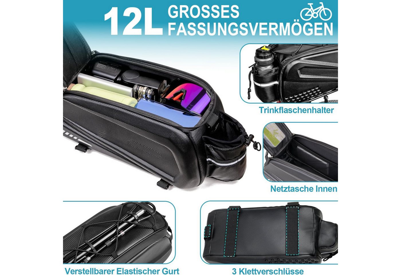 Fyrove Fahrradtasche, Gepäckträgertasche, Fahrradtasche für Gepäckträger (100% Wasserdicht & Reflektierend, mit Tragegriff und Schultergurt, Gefertigt für Langlebigkeit) Bild 3
