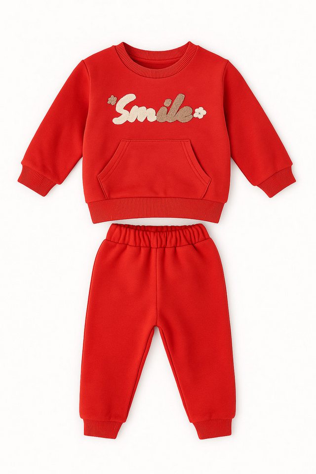 Lorey Medtec Freizeitanzug Mädchen Outfit, 2er Set, Pullover, Hose, 100 % Baumwolle, Rot (Pullover + Hose)