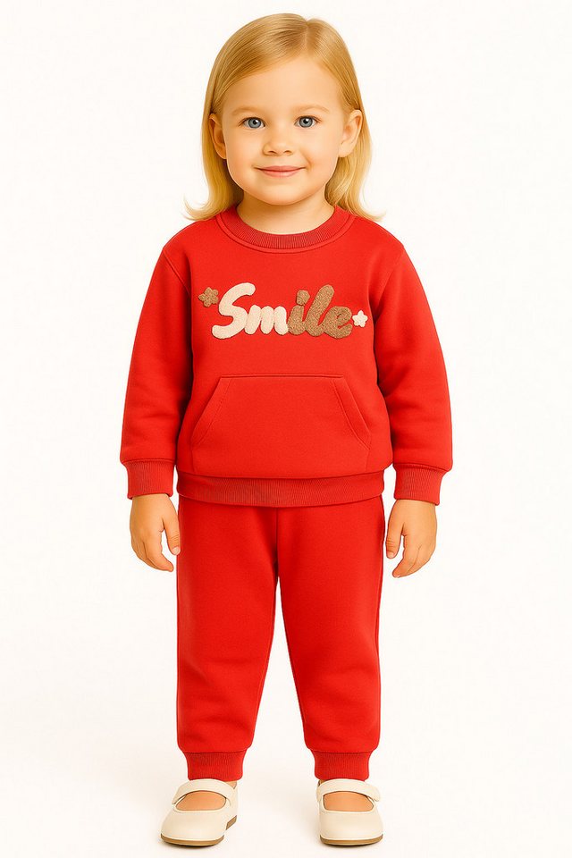 Lorey Medtec Freizeitanzug Mädchen Outfit, 2er Set, Pullover, Hose, 100 % Baumwolle, Rot (Pullover + Hose) Bild 2