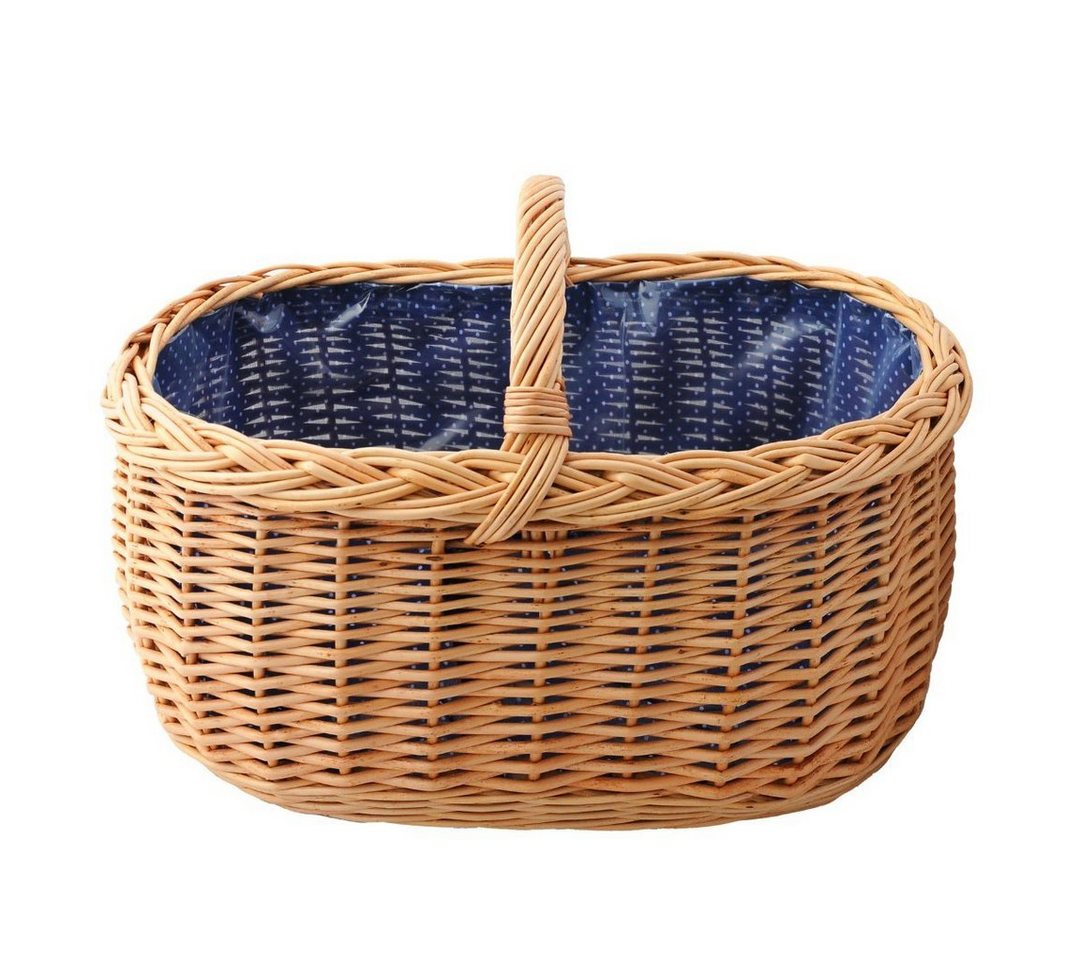YULKA Einkaufskorb Weidenkorb BAGI BLAU 2 Flechtkorb mit folierter Stoffeinlage, 30 l, ökologisches Weidengeflecht, stilvoll und praktisch