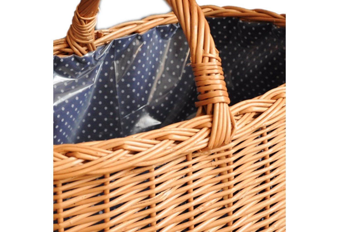 YULKA Einkaufskorb Weidenkorb BAGI BLAU 2 Flechtkorb mit folierter Stoffeinlage, 30 l, ökologisches Weidengeflecht, stilvoll und praktisch Bild 2