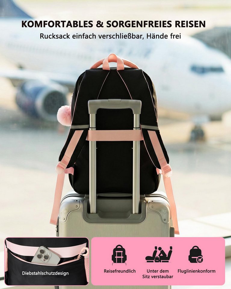 nsihing Schulrucksack Schülerrucksack/Kinderrucksack Mädchen 3 Teilig 3. - 7. Klassensihing (3-tlg), mit Lunchtasche Federmappe für Schule Reisen, 24L