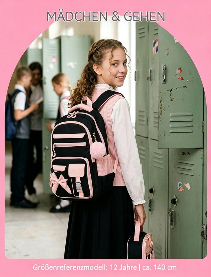 nsihing Schulrucksack Schülerrucksack/Kinderrucksack Mädchen 3 Teilig 3. - 7. Klassensihing (3-tlg), mit Lunchtasche Federmappe für Schule Reisen, 24L Bild 3