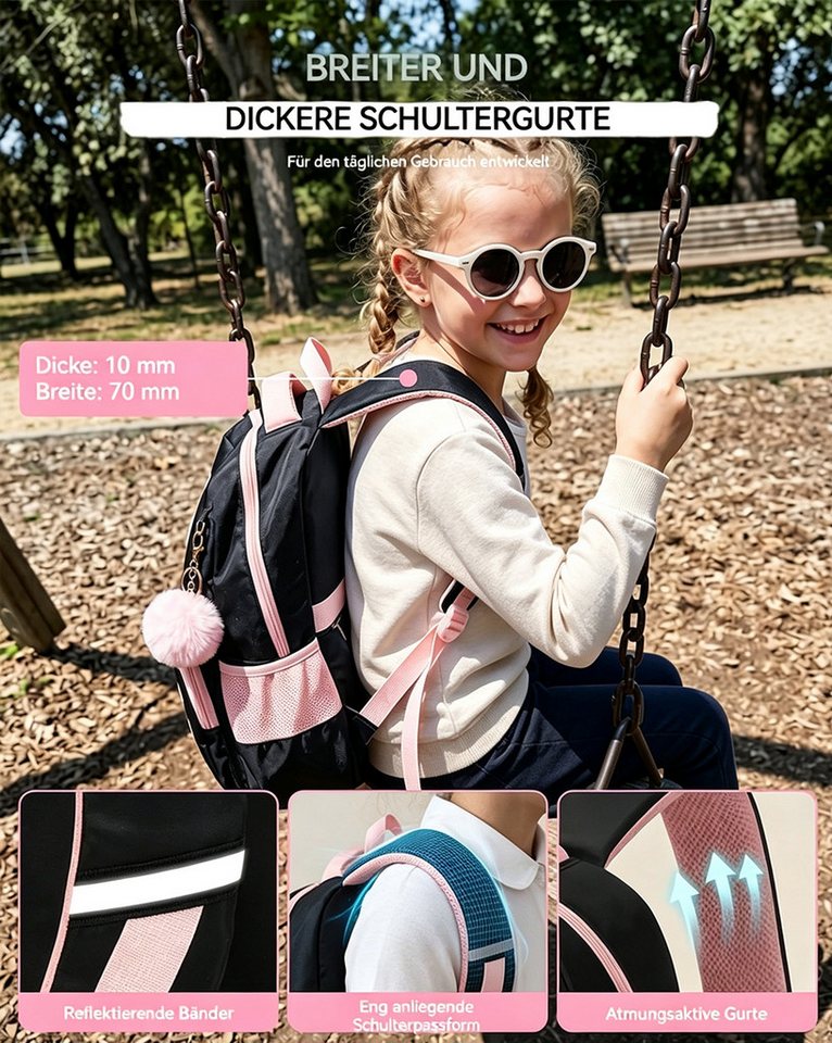 nsihing Schulrucksack Schülerrucksack/Kinderrucksack Mädchen 3 Teilig 3. - 7. Klassensihing (3-tlg), mit Lunchtasche Federmappe für Schule Reisen, 24L Bild 4