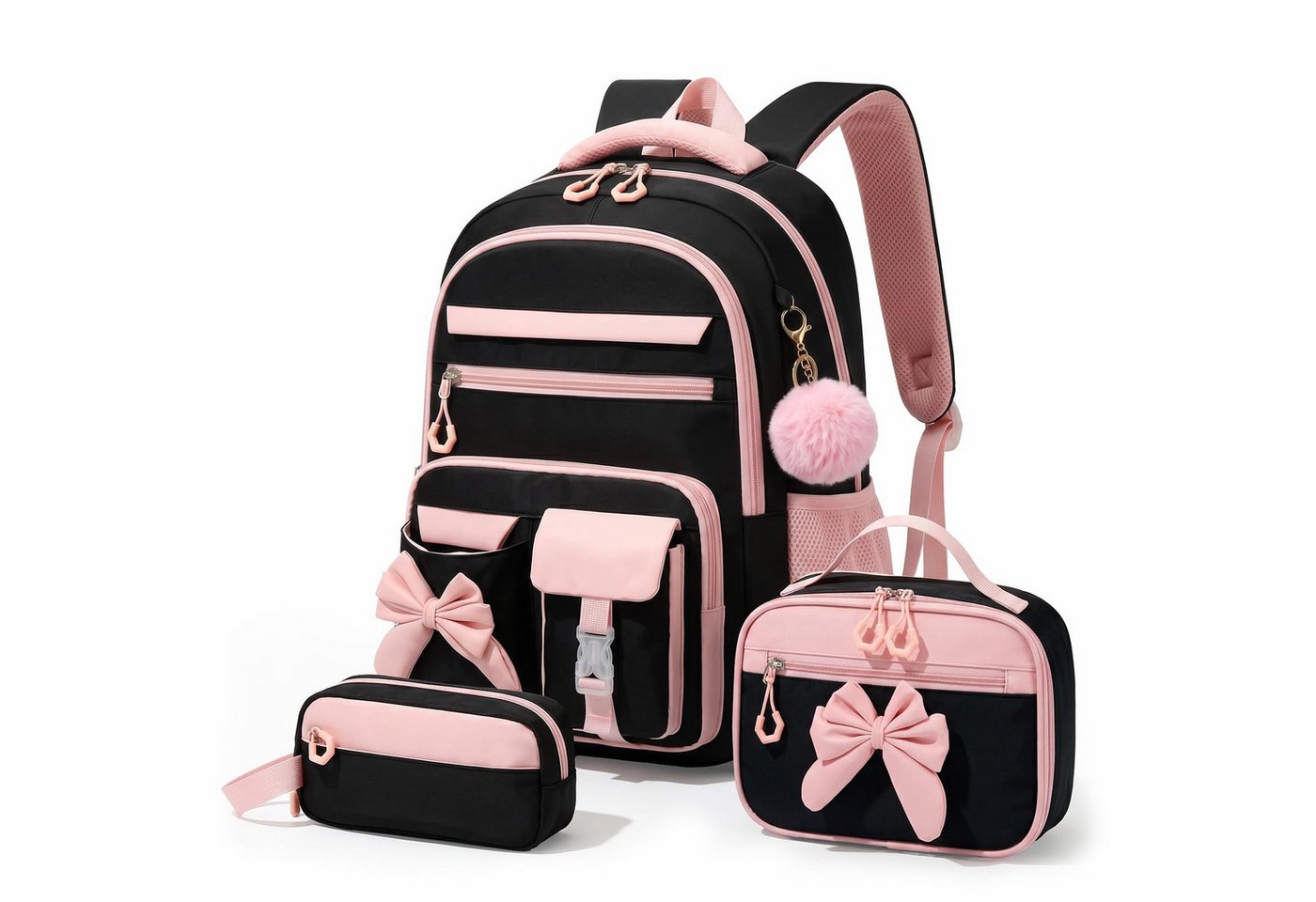 nsihing Schulrucksack Schülerrucksack/Kinderrucksack Mädchen 3 Teilig 3. - 7. Klassensihing (3-tlg), mit Lunchtasche Federmappe für Schule Reisen, 24L Bild 5