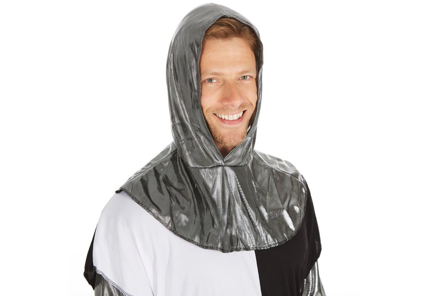 dressforfun Kostüm Edelmann/Kavalier, Gr. XL, Langarmshirt mit Ärmeln in Metalloptik, in schwarz/grau/weiß, Kapuzen-Cape in Metalloptik und ein Gürtel Bild 2