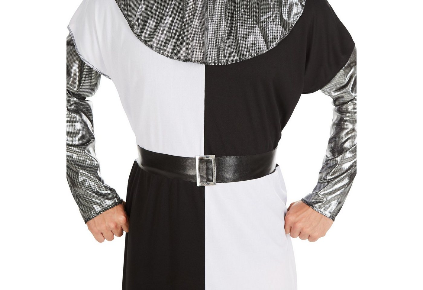 dressforfun Kostüm Edelmann/Kavalier, Gr. XL, Langarmshirt mit Ärmeln in Metalloptik, in schwarz/grau/weiß, Kapuzen-Cape in Metalloptik und ein Gürtel Bild 3