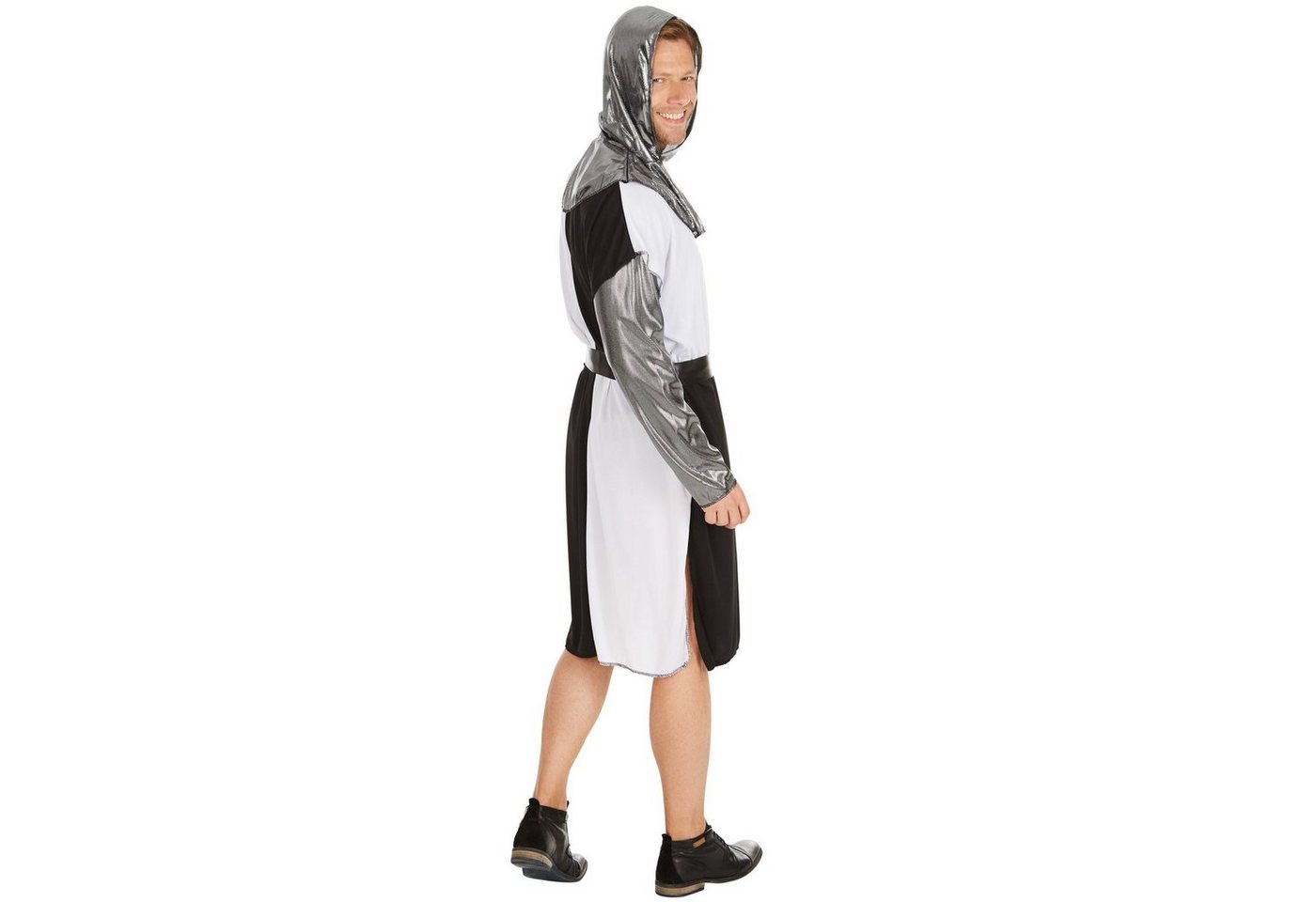dressforfun Kostüm Edelmann/Kavalier, Gr. XL, Langarmshirt mit Ärmeln in Metalloptik, in schwarz/grau/weiß, Kapuzen-Cape in Metalloptik und ein Gürtel Bild 4