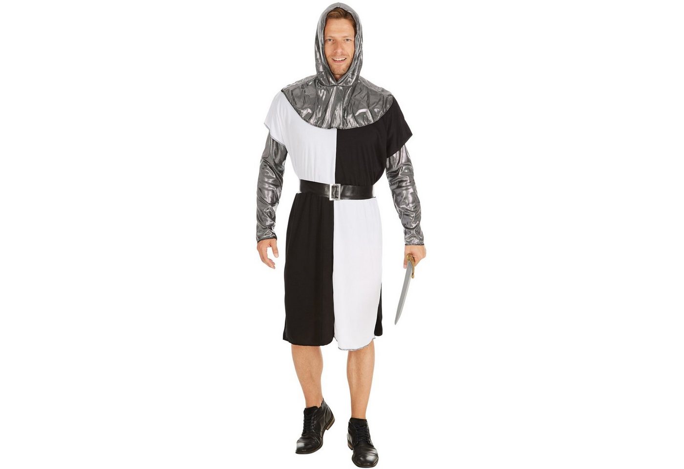 dressforfun Kostüm Edelmann/Kavalier, Gr. XL, Langarmshirt mit Ärmeln in Metalloptik, in schwarz/grau/weiß, Kapuzen-Cape in Metalloptik und ein Gürtel Bild 5