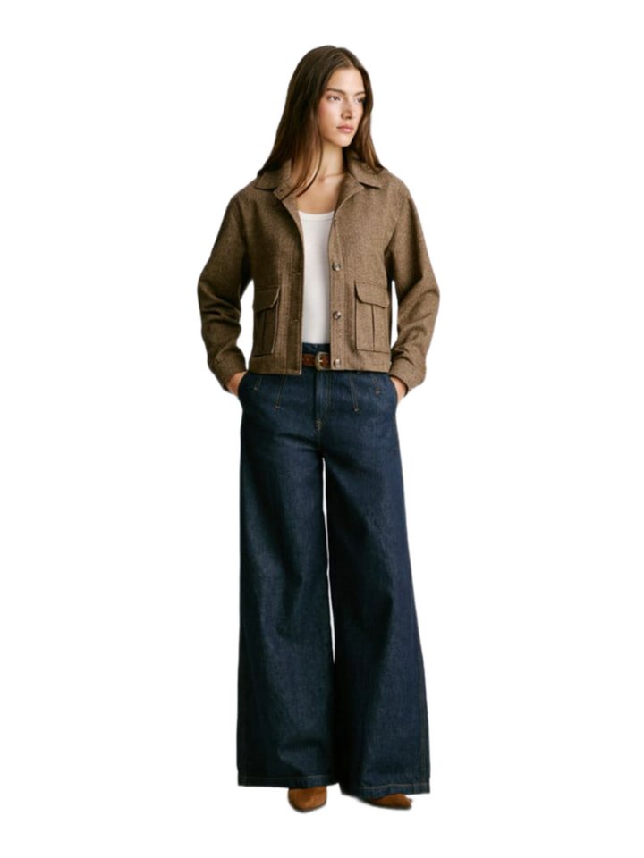 Pepe Jeans Outdoorjacke braun,Casual,Polyester,Allover-Print,Hemdblusenkragen,Lang,Gerade
