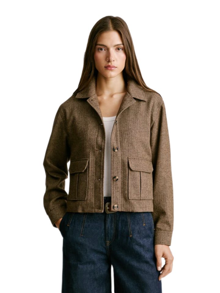 Pepe Jeans Outdoorjacke braun,Casual,Polyester,Allover-Print,Hemdblusenkragen,Lang,Gerade Bild 3
